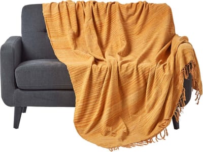 Homescapes Gestreept Chenille Plaid 100% Katoen Roest Oranje 150 x 200 cm