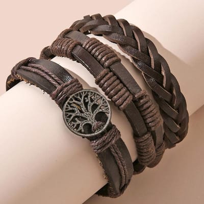 Handsieraden, meerlaagse retro heren leren armband, eenvoudige en veelzijdige levensboom koeienhuid armband 1PCS gray