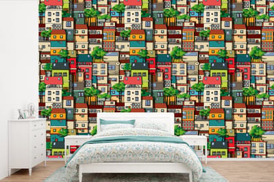 Behang - Fotobehang Patronen - Huis - Boom - Jongens - Kinderen - Kids - Breedte 360 cm x hoogte 240 cm