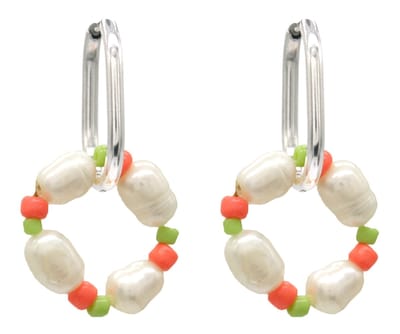 Oorbellen Zoetwaterparels - Oorringen - RVS - 3 cm - Zilverkleurig