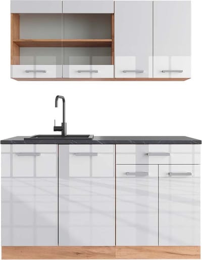 Vicco R-Line Eenpersoonskeuken – 140 cm, WB Antraciet Wit hoogglans/goud power eiken