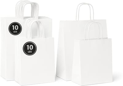 Dailygoods- Papieren Tasjes 20 Stuks - Draagtasjes Papier - Witte Zak - Kraft Tassen Wit - Stevig 115 g/m² - Ideaal voor Geschenken - Draagtas