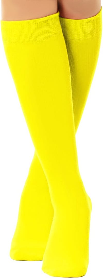 Partychimp Voordeelverpakking 6 pack Kniekousen Dames Carnaval Carnavalskleding Dames Carnaval Accessoires Verkleedkleren Volwassenen - Neon Geel - Katoen/Polyamide/Elastaan - One-Size - 6 pack