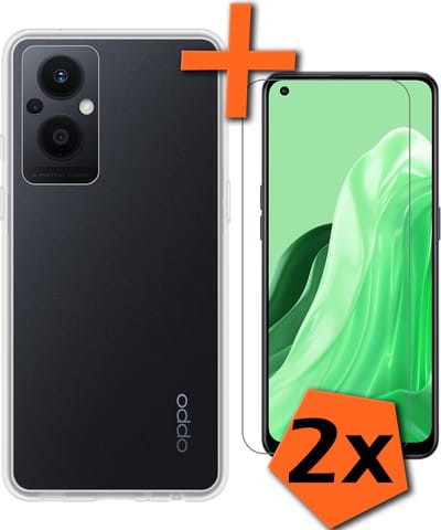 Hoes - Met 2x Screenprotector - Geschikt voor OPPO Reno 8 Lite - Sterk & Shockproof - Back Cover - Siliconen Case - Telefoon Hoes - Transparant