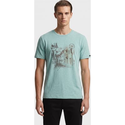 No Excess T-shirt Crewneck Melange Chest Print Ice Größe: XL | Bedruckte T-Shirts Outlet | Herren