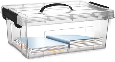 Plasticforte Opslagbox - met deksel - transparant grijs - 12.5 liter - 40 x 30 x 16 cm - kunststof - opbergdoos - opbergen