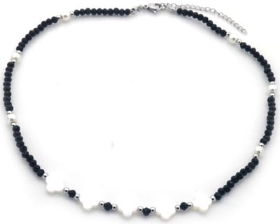 Ketting - verstelbaar - sieraad - accessoire - RVS - stainless steel - 39+5cm - zilverkleurig - klavertjes vier - geluk - cadeau - geschenk - feest – feestdagen