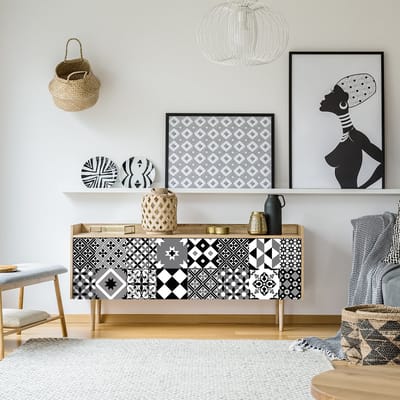 Zelfklevende tegelmuurstickers voor keuken en badkamer - 24 NINARI meubeltegelstickers - 24 stickers 10x10cm