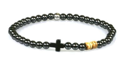 IbizaMen - hematiet 6mm - hematiet kruisje met RVS -19cm