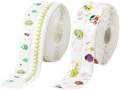 Zelfklevende Voegband - Zelfklevende Kitrand Tape - 38mm x 3.2m - Waterdichte Sanitairstrip PVC - Gootsteen en Badkuip - Wit met Print - Anti-Schimmel - Keuken en Badkamer Afdichtingstape -Keukenafdekking - Naadband - Vloerstrip