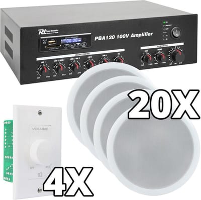 Power Dynamics 100V Bundelset met 20 Speakers en volumeregelaars