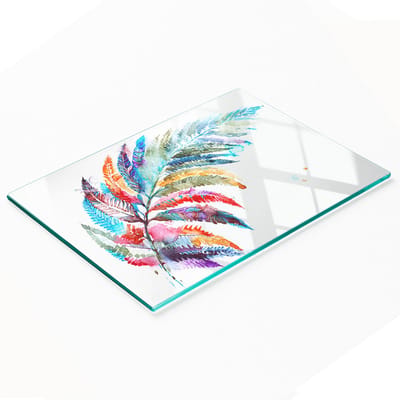 Keukenplank van gehard glas met decoratieve afbeeldingen, kleurrijke veer, 80x52 cm