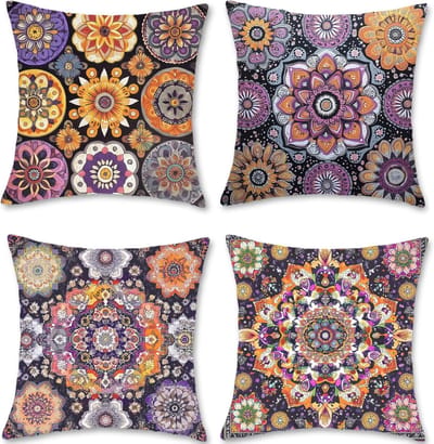 Kussensloop 50 x 50 cm, geometrisch, set van 4, outdoor kussens, bankkussen, linnen, hoofdkussen, kussenhoezen, bloemen, kussenhoezen, dubbelzijdig bedrukt, kussenhoes voor decoratie, slaapkamer, bank