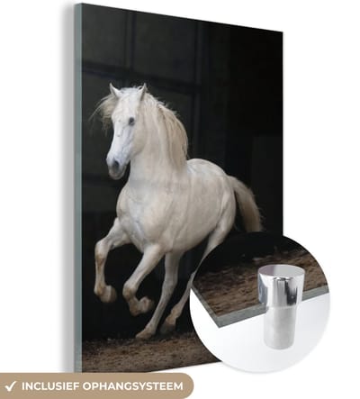 MuchoWow® Glasschilderij 120x160 cm - Schilderij acrylglas - Paarden - Zwart - Portret - Foto op glas - Schilderijen