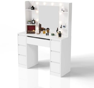 Kaptafel / Schminktafel Malia - Incl. Spiegel en LED - Wit