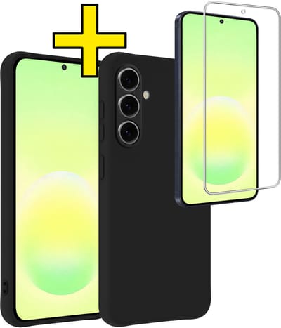 Hoesje - Met Screenprotector - Geschikt voor Samsung Galaxy A57 - Sterk & Shockproof - Back Cover - Siliconen Case - Telefoon Hoes - Telefoonhoesjes - Zwart