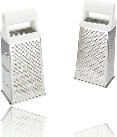 Tafelrasp met Witte Handgreep - Ergonomisch - Voor Kaas, Aardappelen, Komkommer -Set van 2 Vierkantenraspen - 24,5 cm Keukenraspen - Niet Vaatwasserbestendig