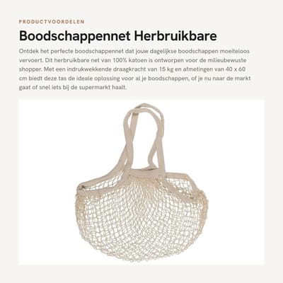 Dailygoods- Boodschappentas herbruikbaar 100% katoen - Boodschappennet - Strandtas - Draagkracht 15 kg - Afmetingen 40 x 60 cm - Milieuvriendelijk - Herbruikbare Tas
