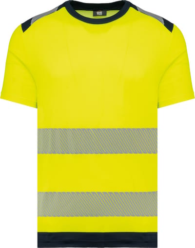 WK. Designed To Work Gerecycled veiligheids-T-shirt ronde hals korte mouwen unisex WK360 - Hi Viz Yellow / Navy - 3XL