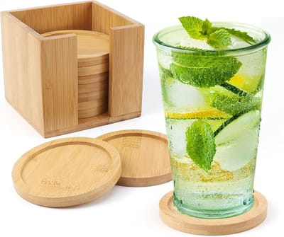 Houten onderzetters voor glazen - Set van 10, hernieuwbare bamboe glasonderzetters 10 x 10 cm, geschikt voor dranken zoals bier en kopjes