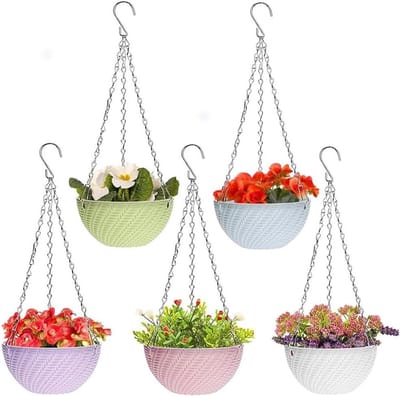 Hangbloemenmand Kunststof - Plantenhanger Mand - Planten Buiten - Compleet Met Ketting - 15 x 9 cm - Wit