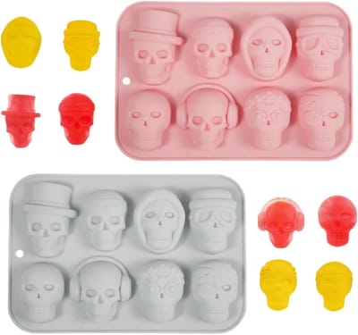 Siliconen Chocolade Mallen Set van 2, Diepe Skull Vorm, BPA-vrij, Antiaanbaklaag, Perfect voor Bakken en Halloween Decoratie