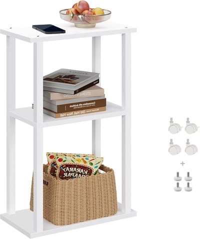 Smalle Bijzettafel met Wielen en 3 Niveaus voor Woonkamer of Slaapkamer