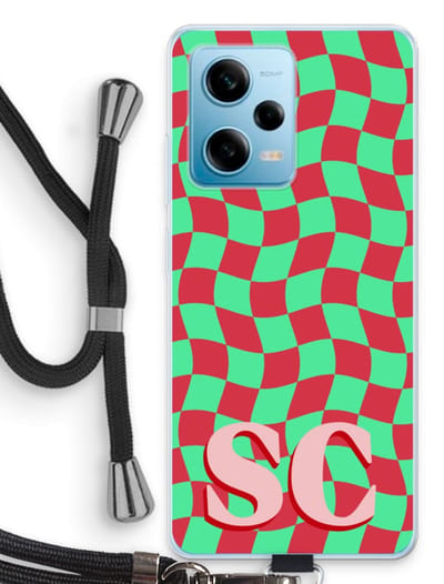 Gepersonaliseerd - Case Company® - Hoesje met koord geschikt voor Xiaomi Redmi Note 12 Pro 5G hoesje met Koord - Grid Monogram - Telefoonhoesje met Zwart Koord - Bescherming aan alle Kanten en Over de Schermrand