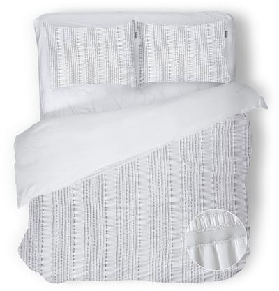 Eleganzzz Dekbedovertrek Pure Stitches - Crystal White - Dekbedovertrek 200x200/220cm - Micropercal -Tweepersoons - Dekbedovertrekken - Effen Dekbedovertrek