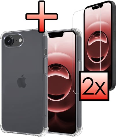 Hoesje - Met Screenprotector - 2 Stuks - Geschikt voor Apple iPhone 16e / 17e - Sterk & Shockproof - Siliconen Case - Back Cover - Telefoon Hoes - Shock Proof - Transparant