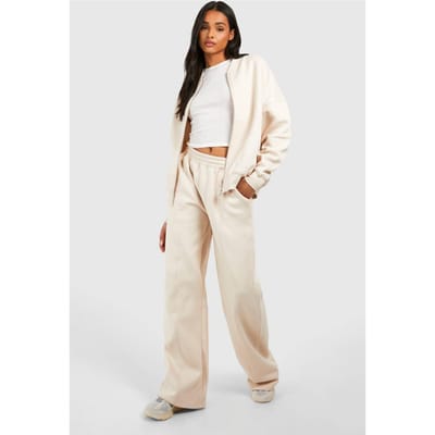 boohoo Dames Tall Zip Through Bomber Straight Leg Trainingspak | Cream | Maat: 14