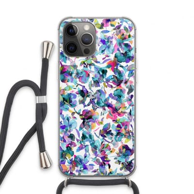Case Company® - Hoesje met koord geschikt voor iPhone 13 Pro Max hoesje met Koord - Hibiscus Flowers - Telefoonhoesje met Zwart Koord - Bescherming aan alle Kanten en Over de Schermrand