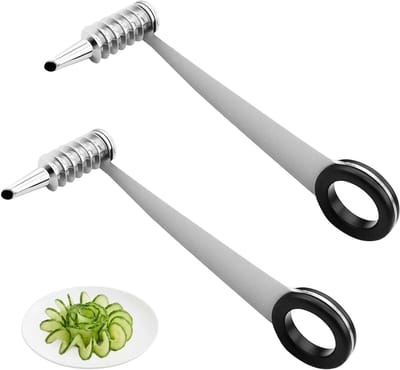 Set van 2 Handgeleide Spiral Cutters van Premium RVS, Ideaal voor Aardappelen, Groenten en Fruit, Compacte Spiral Cutter voor Wortelen, Komkommers en Courgettes, Duurzaam en Gebruiksvriendelijk