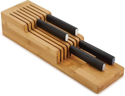 Famanu - Bamboe messenhouder voor lade met dubbele laag, compact messenblok voor keukenlades, praktisch en ruimtebesparend design