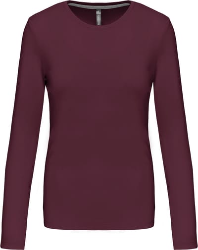 Kariban Dames T-shirt ronde hals lange mouwen K383 - Wine - 3XL
