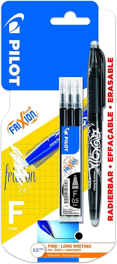 Erasable Rollerball Pen 0.5mm Tip - Zwart - Pen met 3 Refills