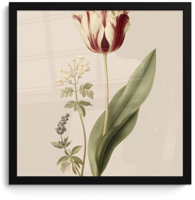 Poster in lijst - Fotolijst 40x40 cm - Posters - Tulp - Minimalistisch - Beige - Posterlijst zwart - Decoratie - Wanddecoratie woonkamer - Muurdecoratie slaapkamer