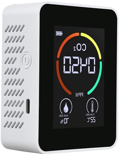 Luchtkwaliteit Monitor - CO2 Meter Temperatuur Vochtigheid - Binnenklimaat Controleren - Halfgeleider Sensor - 9x7x4cm - Wit