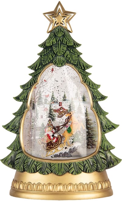Clayre & Eef Kerstdecoratie met LED-verlichting en muziek Kerstboom 20x10x31 cm / 3xAA Groen Kunststof