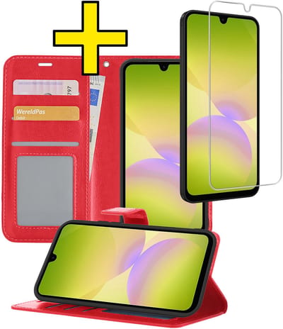 Hoesje - Met Screenprotector - Geschikt voor Samsung Galaxy A26 - Luxe Pasjeshouder - Bookcase Portemonee - Flip Case - Kunstleer Book Case - Flipcase - Book Cover - Walletcase - Portemonneehoes - Telefoonhoesjes - Rood