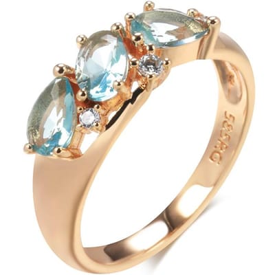 Nouvelle Bague Zircon Naturel Bleu Pour Femmes Géométrie Or Rose Bagues Vintage Ethnique Mariée Bijoux de Mariage Accessoires de Fête 8