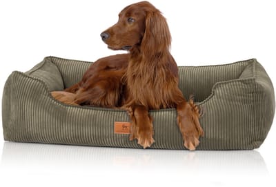 Knuffelwuff orthopedisch hondenbed van ribfluweel met handgeweven uiterlijk Nunavut M-L 85 x 63 cm khaki