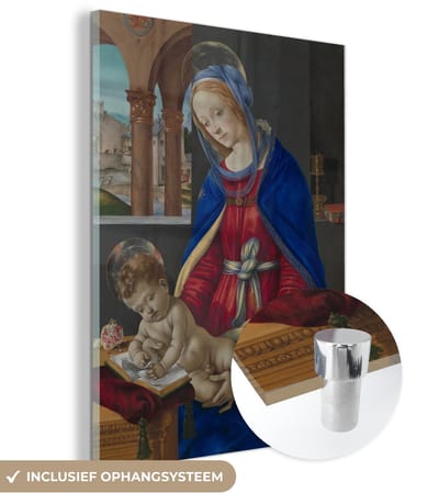 ® Glasschilderij 120x160 cm - Schilderij acrylglas - Maria en kind - Schilderij van Fra Filippo Lippi - Foto op glas - Muurdecoratie woonkamer - Wanddecoratie slaapkamer - Schilderijen