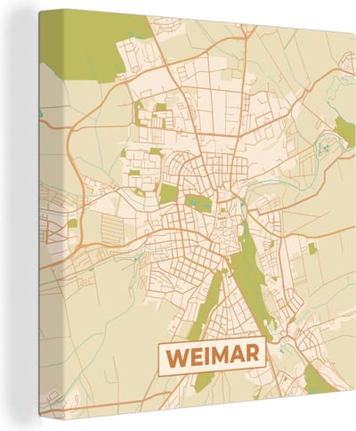 Canvas Schilderij Weimar - Plattegrond - Kaart - Vintage - Stadskaart - 20x20 cm - Wanddecoratie