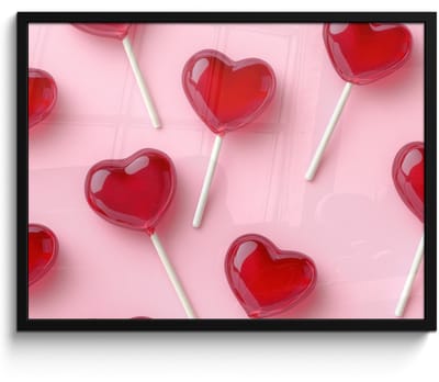 Poster in lijst - Fotolijst 70x50 cm - Posters - Lollies - Hartjes - Roze - Posterlijst zwart - Decoratie - Wanddecoratie woonkamer - Muurdecoratie slaapkamer
