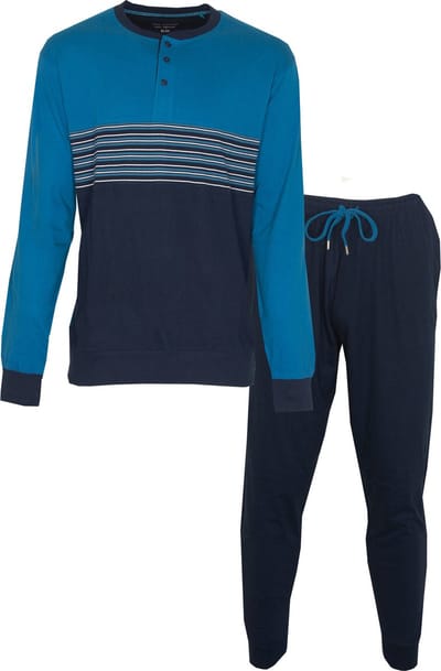 Paul Hopkins Heren Pyjama - 100% Gekamde Katoen - Blauw - Maat XXL