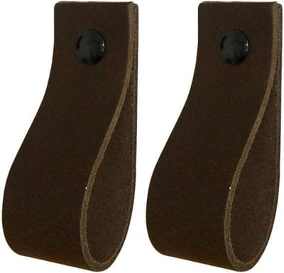 2x Leren handgrepen 'de lus' XS - DONKERBRUIN (12,6 x 2,5 cm) - incl. 3 kleuren schroefjes (handgreepjes - leren grepen - greepjes - leren lusjes)