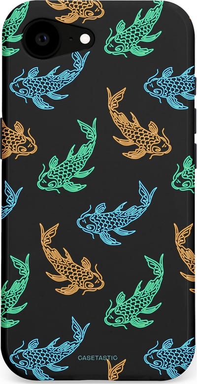Casetastic hoesje geschikt voor Apple iPhone 16e / Apple iPhone 17e - MagSafe - Dubbellaagse bescherming - Neon Koi - Fashion Case - Zwart Petrol Donkergroen Bruin