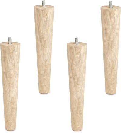 Set van 4 meubelpoten eiken ruw, H 200 mm / conisch Ø 45/25 mm met M8 draadstang van Sotech