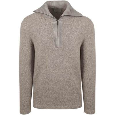 Suitable Deep Zip Pullover Boiled Wool Taupe - Maat XXL - Heren - Schipperstrui - Schipperstrui met rits - Volwassen mannen